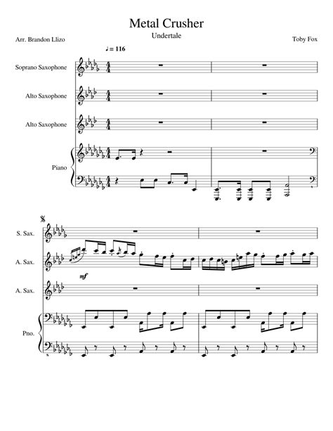 Metal Crusher Undertale Sheet Music For Piano Soprano Saxophone Alto Saxophone Download Free