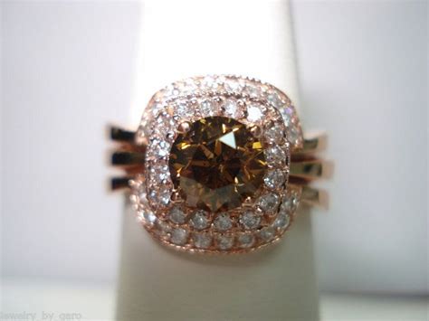 Rose Gold Cognac Diamond Engagement Ring Set Champagne Diamond Wedding