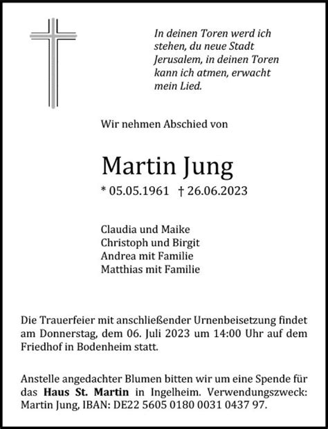 Traueranzeigen Von Martin Jung Vrm Trauer De