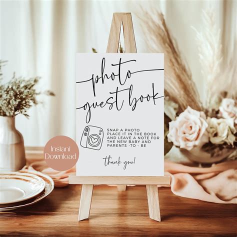 Minimalist Polaroid Photo Guest Book Sign Baby Shower Decor Instant