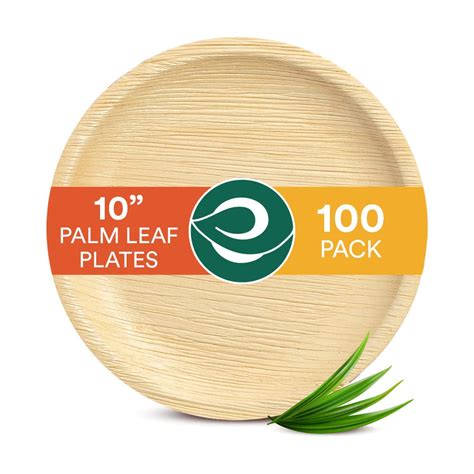 ECO SOUL 100 Compostable 10 Inch Round Palm Leaf Plates 100 Pack I