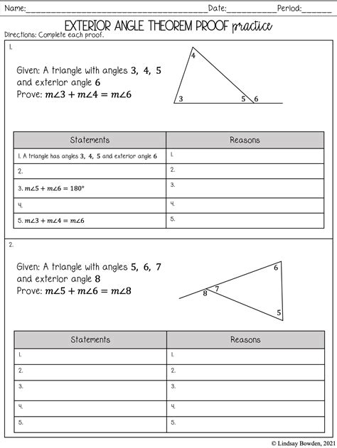 Exterior Angle Theorem Notes & Worksheets - Lindsay Bowden