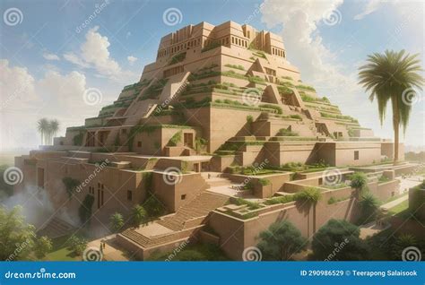 A Great Ziggurats with Hanging Gardens of Babylon Stock Illustration - Illustration of religion ...