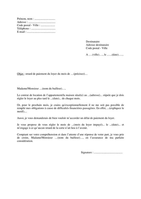 Lettre pour demander au propriétaire un délai de paiement du loyer