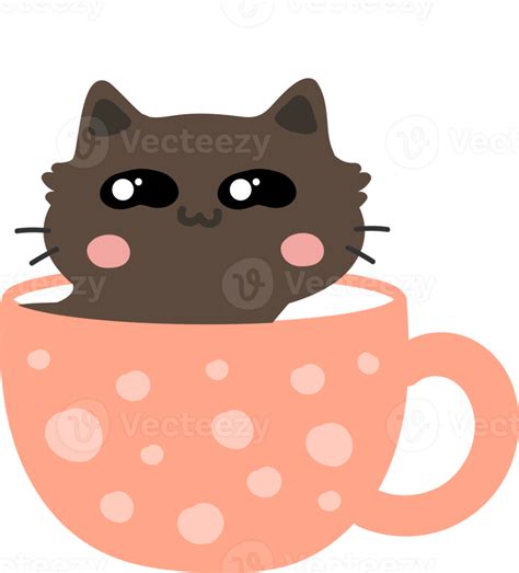 Cat on teacup cartoon character crop-out 14575403 PNG