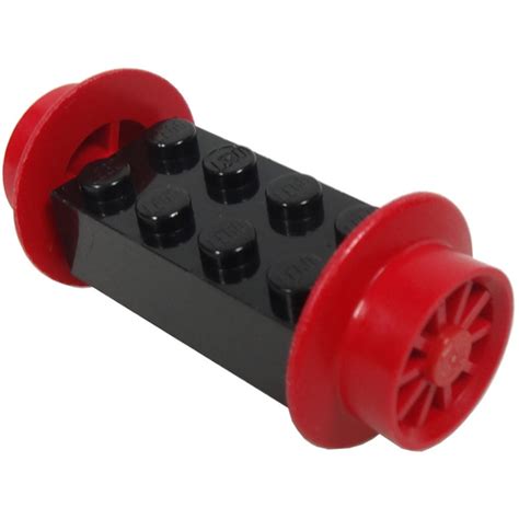 LEGO Brick 2 x 4 with Spoked Red Train Wheels and Red Pin (23mm) (4180 ...