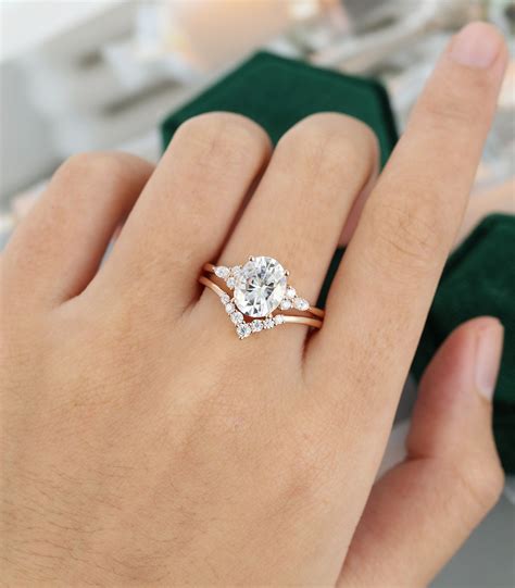 Rose Gold Engagement Ring Vintage Wedding Rings Oval Moissanite