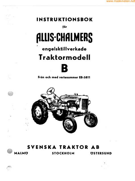 Allis-Chalmers Modell B Instruktionsbok Sec Wat | PDF