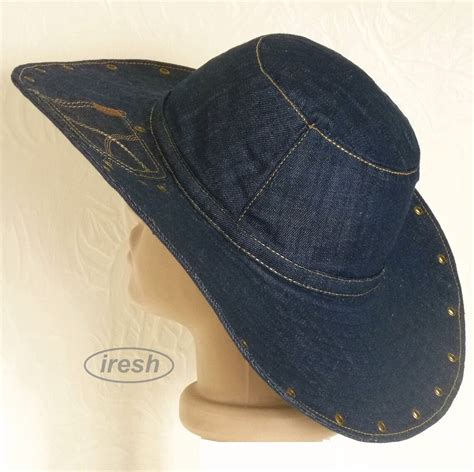 Summer Womens Hat Denim Hat Dark Blue Denim Wide Brim Etsy