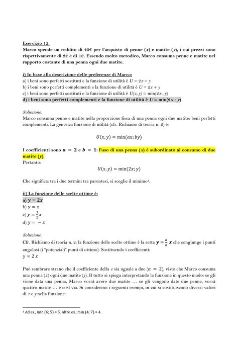 Scelta DEL Consumatore Soluzioni ES 13 14 Esercizio 13 Marco