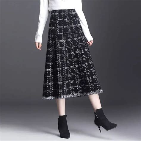 2021 Women Fashion Midi Skirt Autumn Winter Thick Warm A Line Skirt