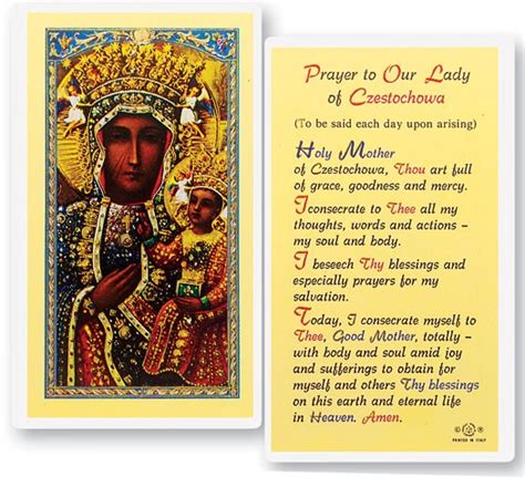 Prayer To Our Lady Of Czestochowa Laminated Prayer Cards 25 Pack