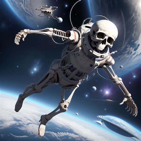 Premium AI Image | a astronaut skeleton flying on space