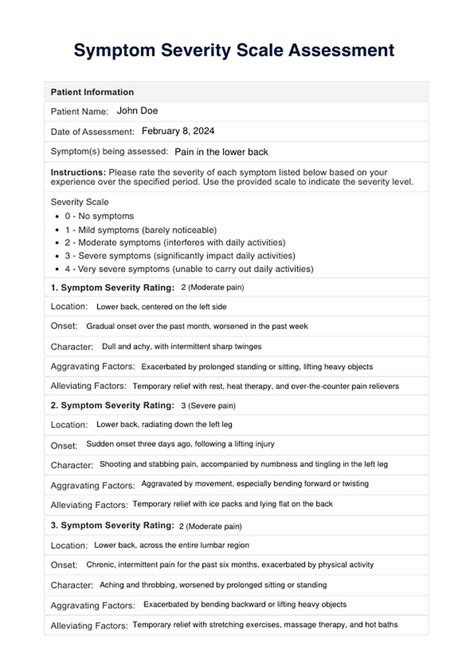 Symptom Severity Scale & Example | Free PDF Download