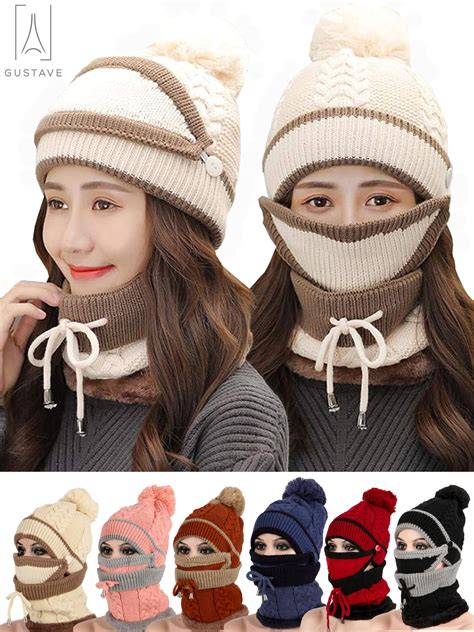 Gustavedesign 3 In 1 Warm Anti Fog Beanie Hat Scarf And Mask Set