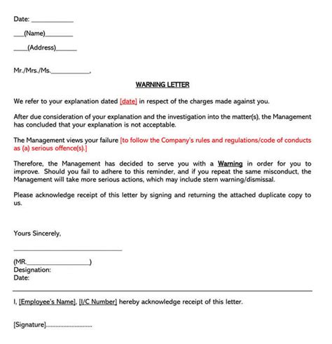 Employee Warning Letter Template South Africa