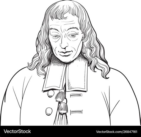 Blaise Pascal Portrait In Line Art Royalty Free Vector Image