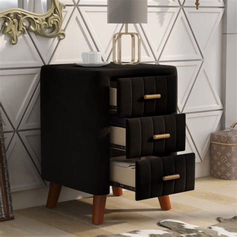 Velvet Nightstand With 3 Drawers Upholstery Nightstand For Living Room