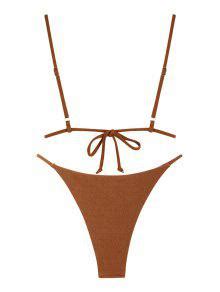 Zaful Textured Tie String Bikini Swimwear In Light Brown Zaful