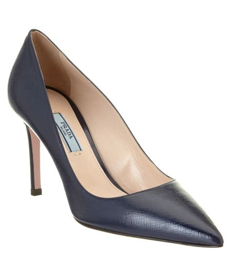 Prada Saffiano Patent Pointy Toe Pump In Royal Blue Modesens