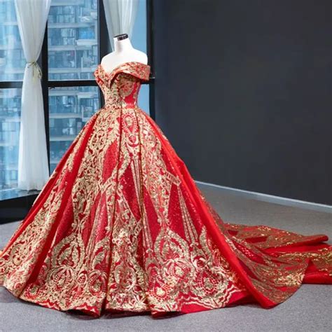 Luxury Gorgeous Red Prom Dresses 2023 Ball Gown Off The Shoulder