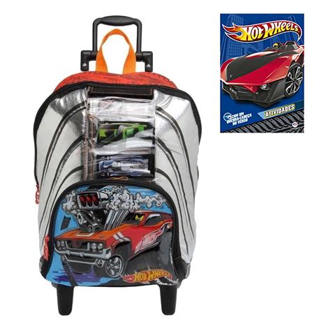 Mochila Escolar Hot Wheels Prata M Rodinha Porta Carrinhos Shopee Brasil