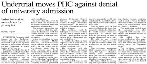 Dawn EPaper Feb 25 2024 Undertrial Moves PHC Against Denial Of