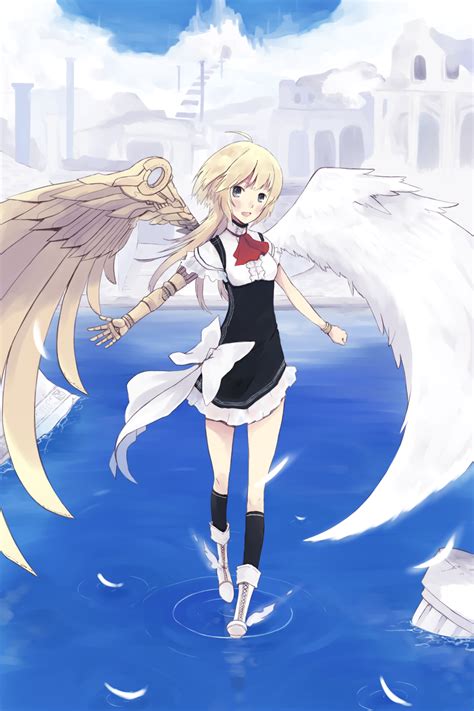 The Big Imageboard Tbib Angel Angel Wings Asymmetrical Wings Bangle Blonde Hair Borrowed