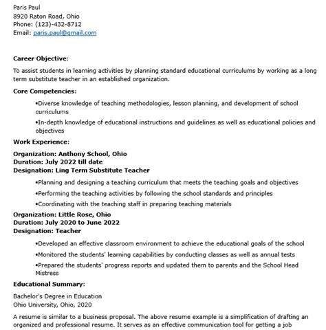 7 Substitute Teacher Resumes Template Business Psd Excel Word Pdf