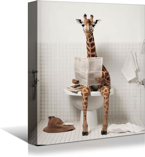 Amazon Giraffe Bathroom Decor Wall Art Funny Giraffes Sitting On