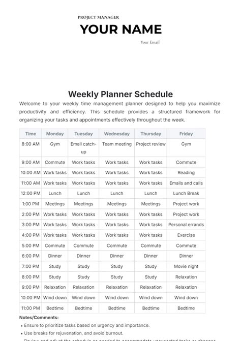 Free Weekly Planner Schedule Template Edit Online And Download