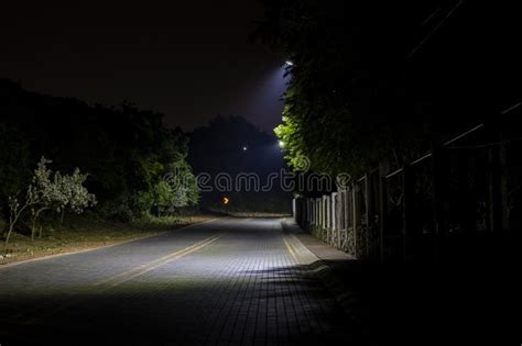 Straight Empty Roadway on the Street at Night Stock Image - Image of ...