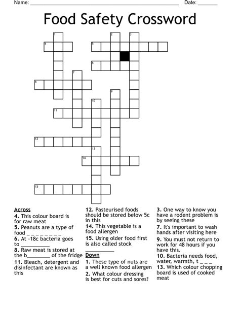 Cooking Safety Crossword Puzzle