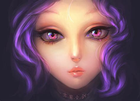 Purple Haired Female Anime Illustration Girl Art Purple Hair Eyes