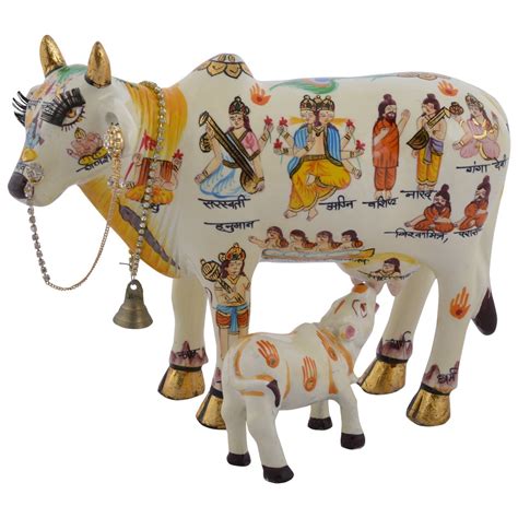 Buy Greentouch Crafts Stoneware Kamdhenu Cow With Calf Set And God