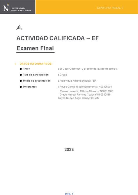 Ef Derecho Penal Camila Reyes Actividad Calificada Ef Examen