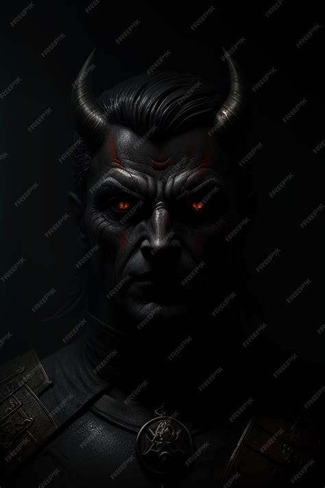 Premium Photo | A dark portrait of a demon with red eyes and red eyes.