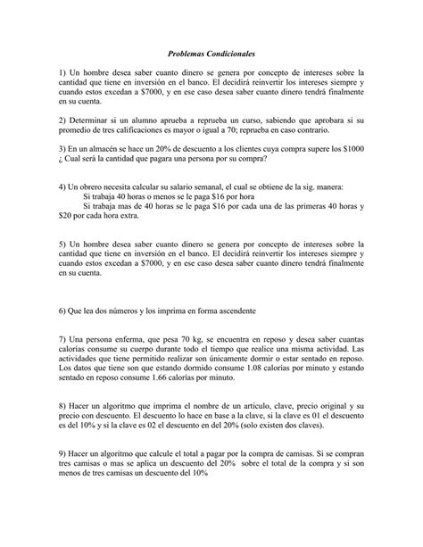 Problemas Condicionales 1 Un Hombre Desea Saber Cuanto Dinero