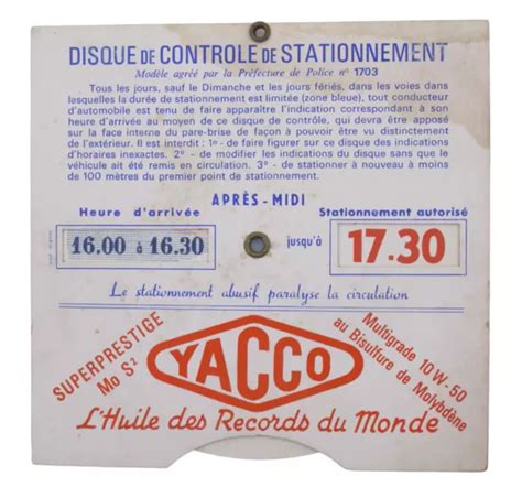 ANCIEN DISQUE DE Stationnement Publicitaire Yacco EUR 1 80 PicClick FR