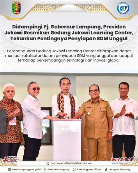 Didampingi Pj Gubernur Lampung Presiden Jokowi Resmikan Gedung Jokowi