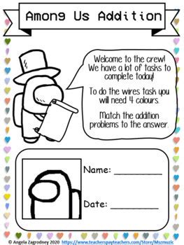 Among Us Addition Worksheet Package By MsZMuzic TpT