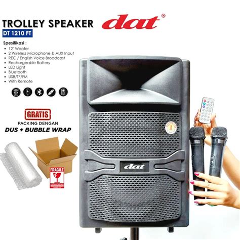 Jual SPEAKER PORTABLE SPEAKER DAT DT 1210FT 12 INCH MIC WIRELESS 2 UNIT