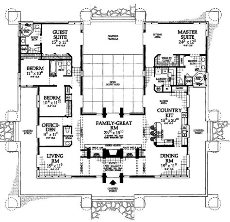 U Shaped House With Courtyard Plans