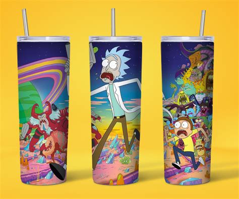 Rick And Morty 20 Oz Skinny Tumbler Sublimation Designs Wrap Etsy