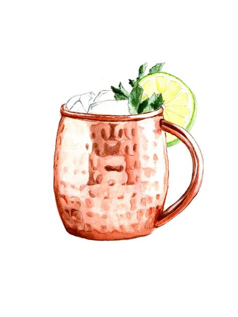 Cocktails. Moscow Mule. Watercolor Painting. Mini Art Print by Kasia ...