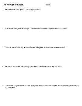 Navigation Acts Mercantilism in the Colonies Reading Summary and Questions