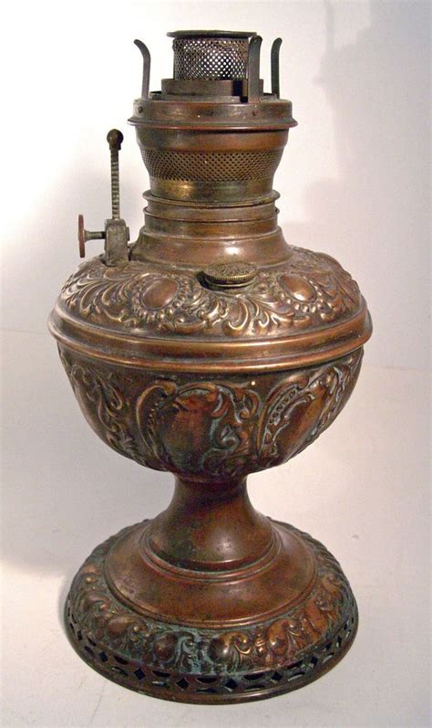 Royal Embossed Fancy Brass Kerosene Oil Lamp Pat 91 Original Patina Antique Oil Lamps Oil