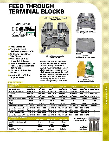 AVK-16-Y datasheet - AVK Series Feed Through DIN Rail Mounting Terminal
