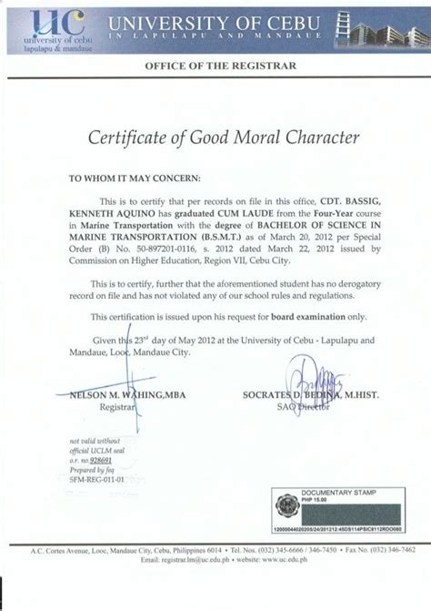 Certificate Of Good Moral Character Letter Sample Hot Sex Picture