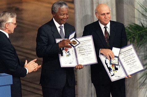 Mandela And South African President F W De Klerk Display Their Nobel